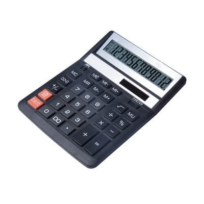 Hot Selling12 Digit  Desk Black Solar Calculator with Rounding Function